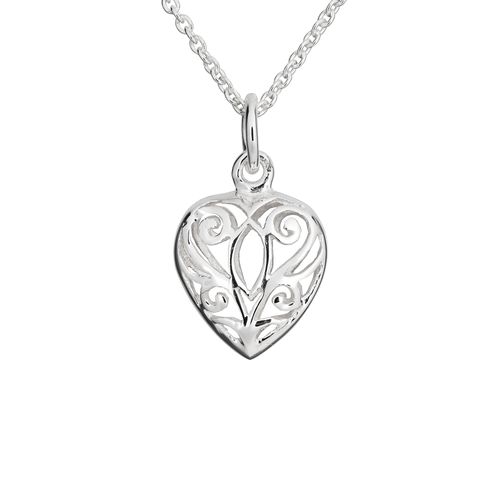 Beautiful Filigree Puff Heart Necklace